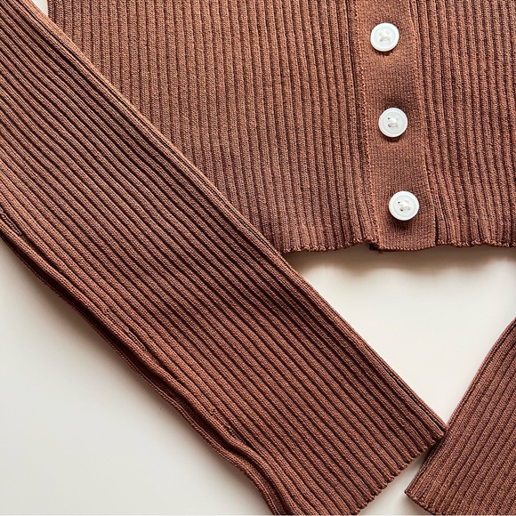 NWT Everlane The Ribbed Cropped Cardigan - Cocoa Brown - Picture 9 of 10